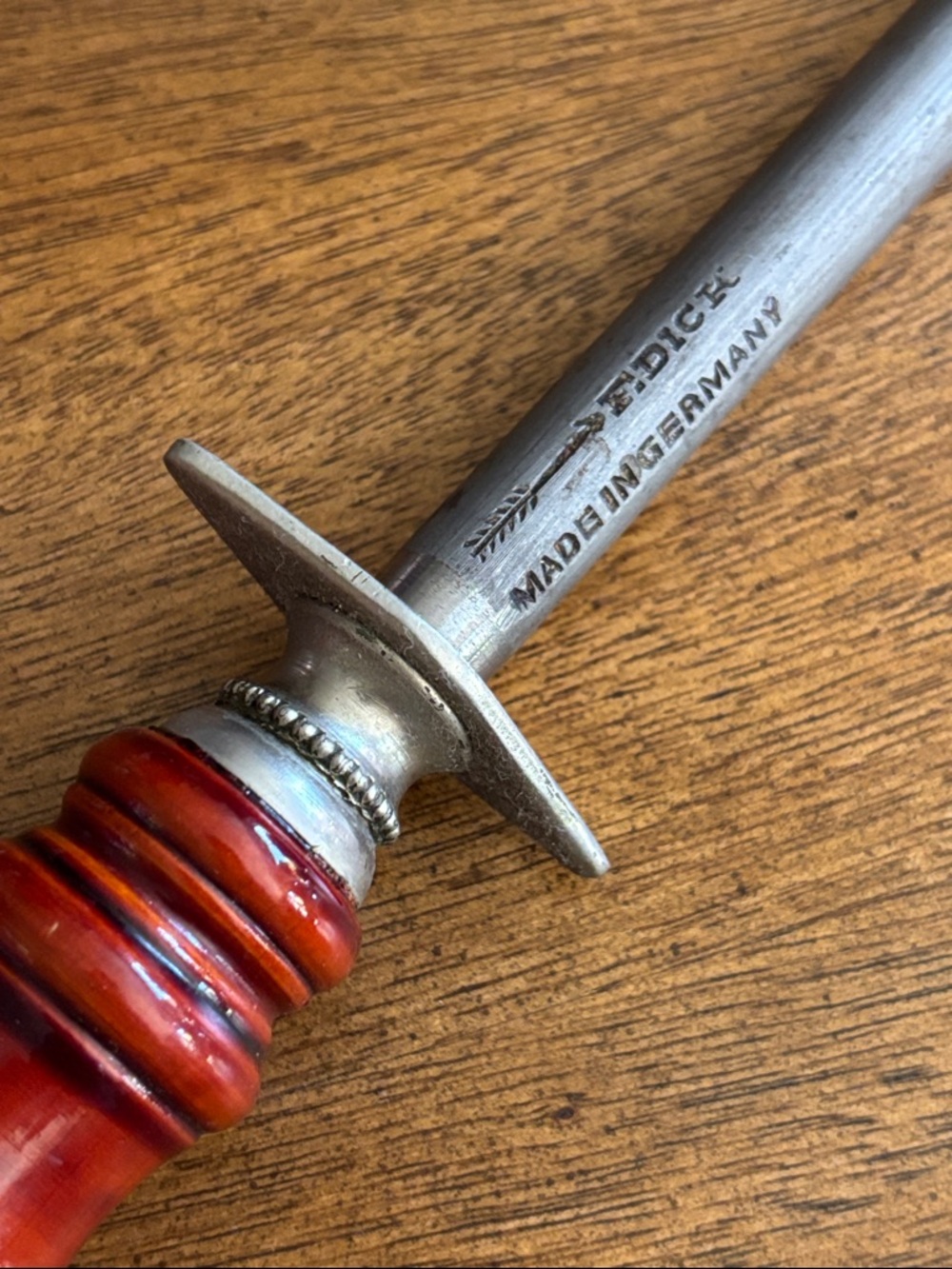 Vintage-Inspired Red Wood and Silver Honing Steel - Home Accents